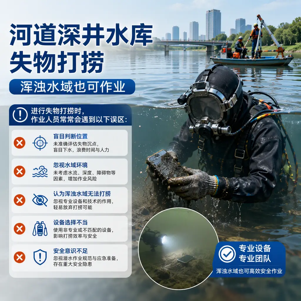 河道深井水库失物打捞，浑浊水域也可作业定边
